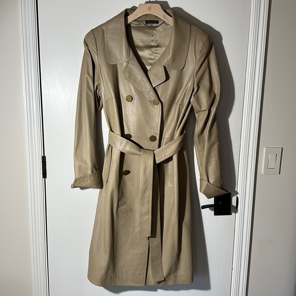 Elke Tahari Leather Trench Coat L